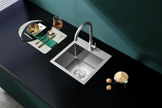 18"x18" Drop in Topmount Kitchen Sink, 304 Stainless Steel Brushed | 18 x18 inch Square Single Bowl Sink, 1-Hole Topmount 9" Deep Basin Sink for Bar, Prep Kitchen and RV
