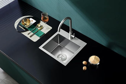 18"x18" Drop in Topmount Kitchen Sink, 304 Stainless Steel Brushed | 18 x18 inch Square Single Bowl Sink, 1-Hole Topmount 9" Deep Basin Sink for Bar, Prep Kitchen and RV