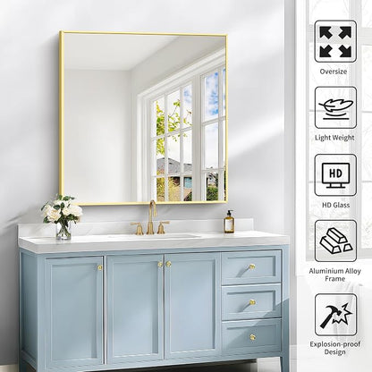 COFENY Gold Bathroom Mirror for Wall, 30x30 Inch Square Mirrors with Metal Frame, Modern Vanity Wall Mirror Decor for Bathroom Living Room, Entryway Hangs Horizontal or Vertical