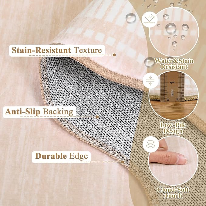 Garvee Scalloped 8x10 Rugs Washable Area Rugs for Living Room Natural Ivory | Rugs for Living Room, Non-Slip Soft Carpet for Bedroom, Scalloped Low-Pile Solid Rug Accent Rug for Dining Room Home Office