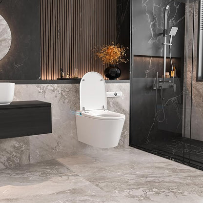 Smart Wall Hung Toilet Combo,Auto Flush, Auto Open/Close LId,Heated Seat,Warm Water/Dryer, Modern Elongated Bidet Toilet with In wall Carrier (No need to buy an additional Water Tank)
