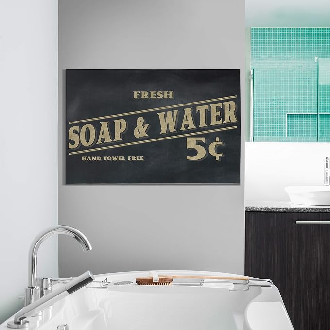 Renditions Gallery Fresh Soap & Water Sign Vintage Bathroom Décor Gallery Wrapped Canvas Wall Art, 12x18, Vintage Fresh Soap & Water Sign