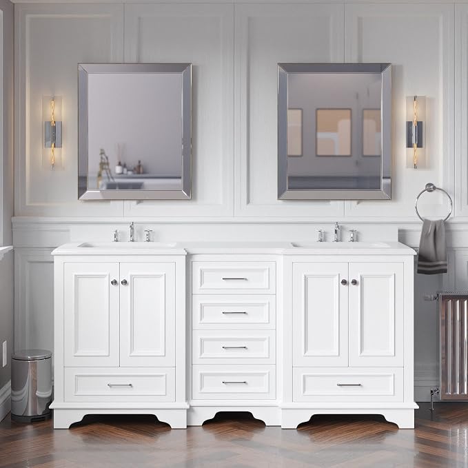 Kitchen Bath Collection Nantucket 72-inch Double Bathroom Vanity (Quartz/White): Includes White Cabinet with Stunning Quartz Countertop and White Ceramic Sinks