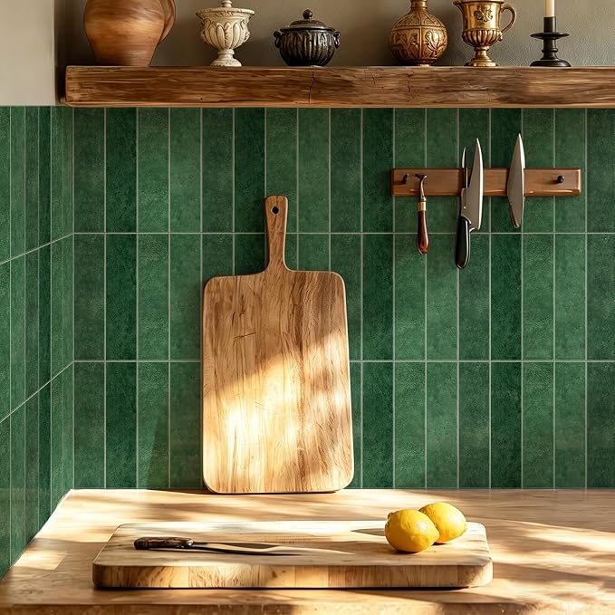 MORCART 2026 New Peel and Stick Backsplash, 20PCS 11.8"x11.8", Forest Green | 3D Adhesive Waterproof Wall Tiles for Kitchen, Bathroom, Living Room, Laundry Room, Subway Tiles