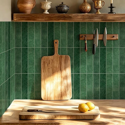 MORCART 2026 New Peel and Stick Backsplash, 10PCS 11.8"x11.8", Forest Green | 3D Adhesive Waterproof Wall Tiles for Kitchen, Bathroom, Living Room, Laundry Room, Subway Tiles
