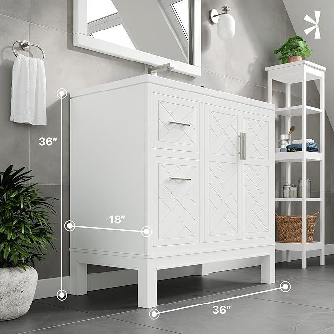 Eviva Cambridge 36 in. White Single Sink Bath Vanity with Quartz Top and Undermount Porcelain Sink
