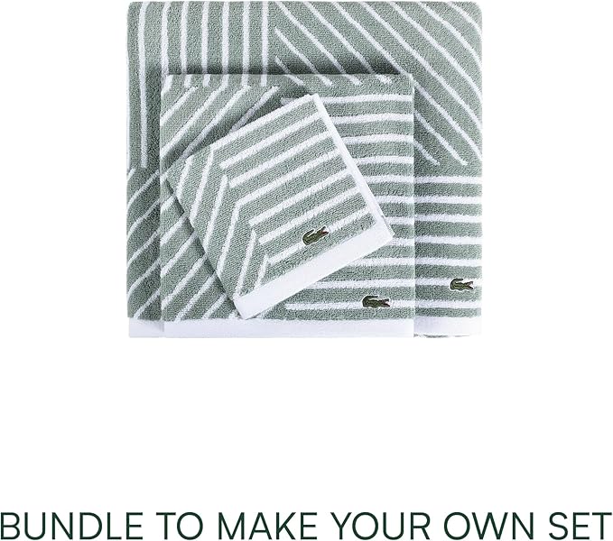 Lacoste Guethary Striped Towel – 100% Cotton, Reversible Modern Geometric Design, Soft & Absorbent, Durable & Lightweight, Machine Washable – Aloe, 30"x54" Bath Towel