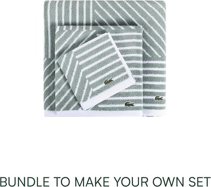 Lacoste Guethary Striped Towel – 100% Cotton, Reversible Modern Geometric Design, Soft & Absorbent, Durable & Lightweight, Machine Washable – Aloe, 30"x54" Bath Towel