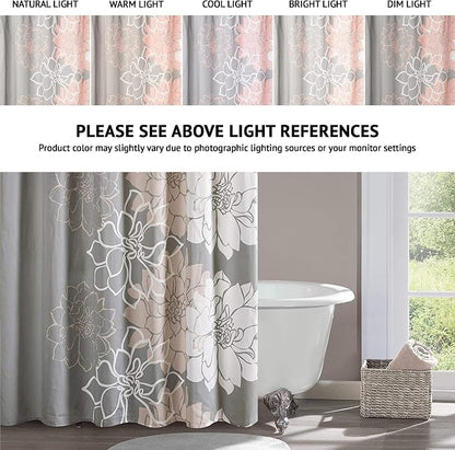 Madison Park Cotton Casual Floral Shower Curtain, 72"x72", Grey/Peach | Modern Bathroom Decor, Machine Washable, Fabric Privacy Screen