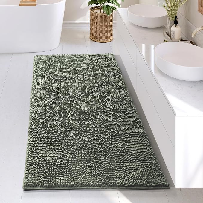 Hearth & Harbor Bathroom Rugs, Chenille Bath Mat - Machine Washable Bath Mats for Bathroom Non-Slip Backing Rubber, Quick Dry Bathroom Mat
