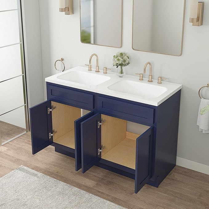 Vanity Art 48 Inch Bathroom Base Cabinet Only, Double Sink Top (Not Include Sink) with Door & Soft Close Hinge, Unassembled Floor Cabinet, Blue, 2ea 24 Inch Combo