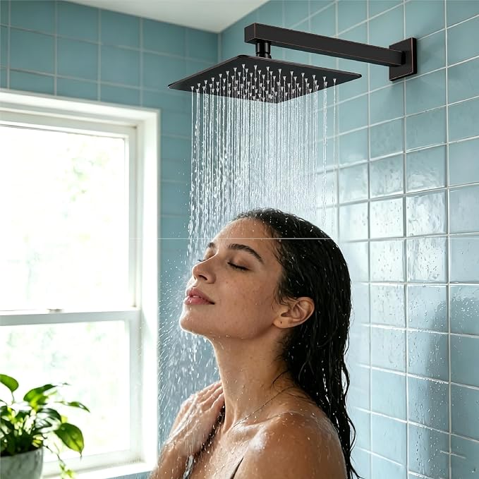Midanya Square Rain Shower Head,High Pressure,Oil Rubbed Bronze 12 Inch | 360°Swivel,Ceiling or Wall Mount,Waterfall Full Body Coverage,Bathroom Remodel,Stainless Steel Large Rainfall Shower Head