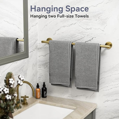 Gold Bathroom Accessories 5 Piece, 18 Inch Bath Hardware | Wall Mounted Brushed Gold Towel Rack, Durable SUS304 Stainless Steel Towel Bar Set