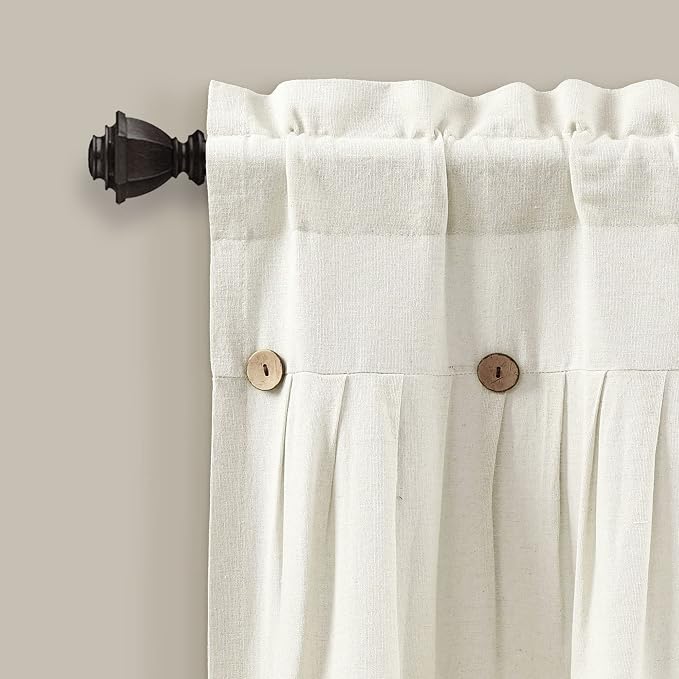 Lush Decor Linen Button Farmhouse Valance Curtians 84"W x 18"L Off White - Linen Valances For Windows - Kitchen Curtains Valances - Bathroom Curtain