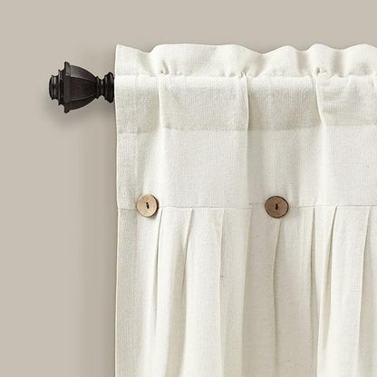 Lush Decor Linen Button Farmhouse Valance Curtians 84"W x 18"L Off White - Linen Valances For Windows - Kitchen Curtains Valances - Bathroom Curtain