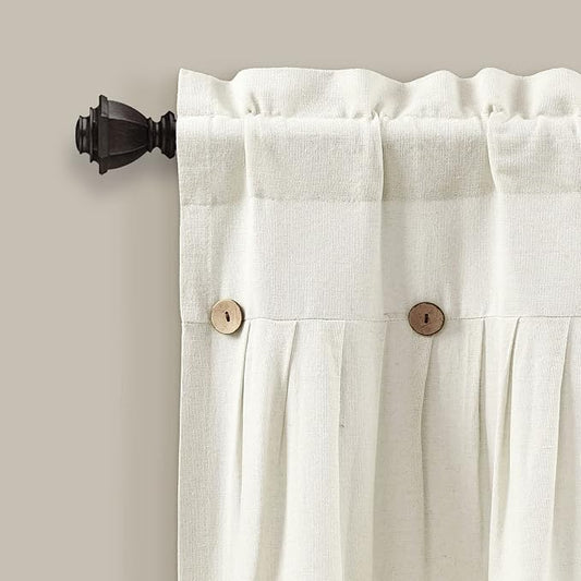 Lush Decor Linen Button Farmhouse Valance Curtians 84"W x 18"L Off White - Linen Valances For Windows - Kitchen Curtains Valances - Bathroom Curtain