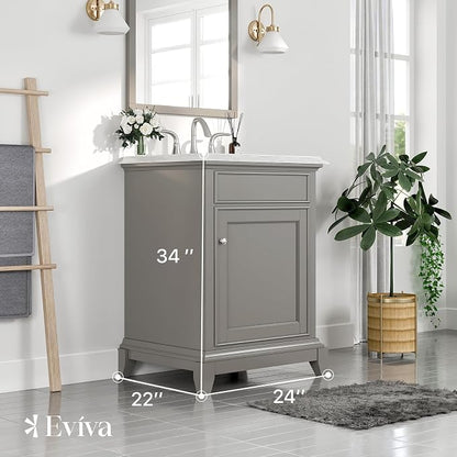 Elite Stamford 24 in. Gray Single Sink Bath Vanity with Carrara Marble Top and Undermount Porcelain Sink