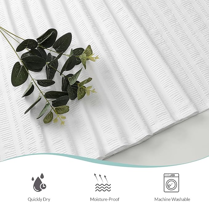 Aiyufeng Moga Stall Fabric Shower Curtain Waterproof, Soft & Lightweight Small Shower Curtain with Texture for Narrow Stall Size, Machine Washable, 36" Wx72 L, White