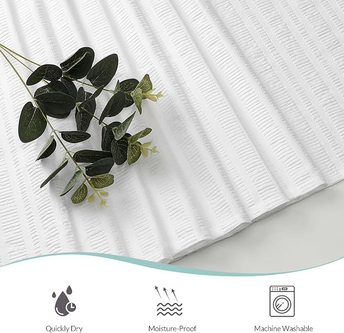Aiyufeng Moga White Shower Curtain, Embossed Textured Fabric Shower Curtain for Bathroom - Soft Cloth & Hotel Spa Luxury, Water Repellent, Machine Washable, 72X72, White