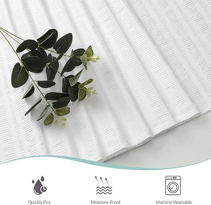 Aiyufeng Moga White Shower Curtain, Embossed Textured Fabric Shower Curtain for Bathroom - Soft Cloth & Hotel Spa Luxury, Water Repellent, Machine Washable, 72X72, White
