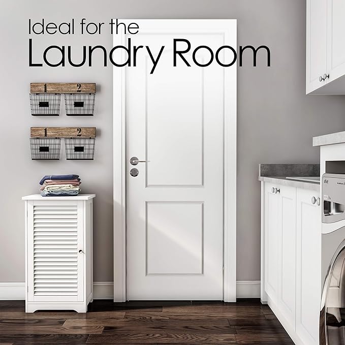 Lavish Home Bathroom Cabinet - Freestanding Storage Organizer for Towels or Laundry Room - Adjustable Shelf and Shutter Style Door (White)