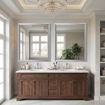 DESBING 30"x36" Silver Bathroom Mirrors for Over Sink | Tempered Glass, Metal Frame, Rectangle Vanity Wall Mirror for Bathroom, Living Room, Bedroom, Horizontally or Vertically