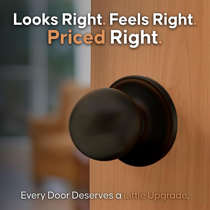 Copper Creek Dummy Interior Door Knob – ANSI Grade-3 Certified, Modern Heavy Duty Handle, Easy Install and Reversible for French Doors & Closets, Non Turning – Tuscan Bronze (1 Pack)