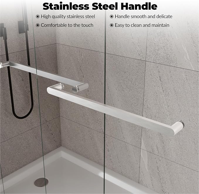 44" - 48" W x 72" H Semi-Frameless Double Sliding Shower Door, Bypass Walk-in Shower Enclosure with 1/4" Tempered Glass, Silver Finish