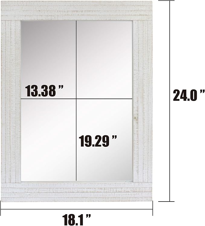Stonebriar 24" x 18" Rectangle Worn White Wood Frame Wall Mirror with Attached Hanging Brackets, Decorative Country Rustic Decor for the Living Room, Bedroom, Bathroom, Hallway, and Entryway