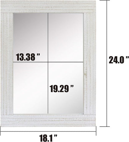 Stonebriar 24" x 18" Rectangle Worn White Wood Frame Wall Mirror with Attached Hanging Brackets, Decorative Country Rustic Decor for the Living Room, Bedroom, Bathroom, Hallway, and Entryway