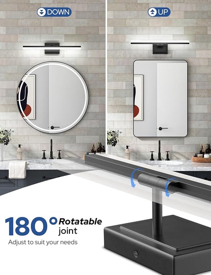 VOLISUN Modern Bathroom Vanity Light 24 inch, 24W Dimmable 5CCT Led Bathroom Light Fixture Over Mirror, Black Bar Vanity Light for Bathrooms Mirror Cabinets Bedroom-ETL Certificated