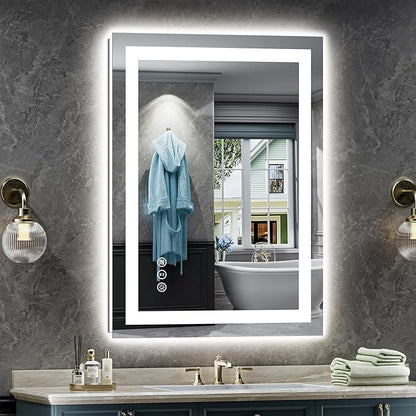 24x36 Inch LED Bathroom Mirror with Lights, Backlit & Front Lit, Anti-Fog Lighted Bathroom Vanity Mirror for Wall, Memory Function, Dimmable, HD Tempered Glass, Shatter-Proof