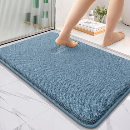 OLANLY Thick Memory Foam Bathroom Rugs 35x24, Absorbent Bath Mat, Airy Blue | Soft Quick Dry Bath Rugs, Non-Slip, Machine Washable Carpet for Bathroom Floor, Tub and Shower, Home Decor Accessories