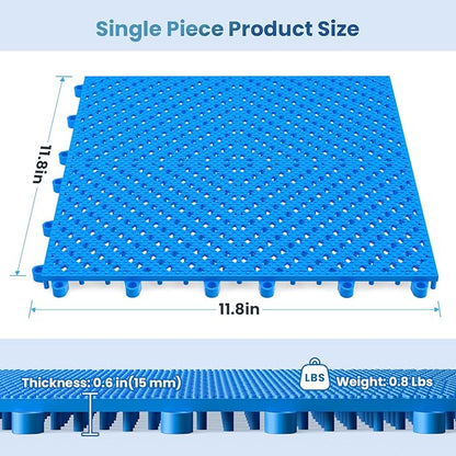 12-Pcs Interlocking Tile, Indoor/Outdoor Drainage Interlocking Floor Tiles 11.8" x 11.8", Anti-Slip Waterproof Soft PVC Splicing Flooring Tile for Garage Patio Pool Bathroom, Blue