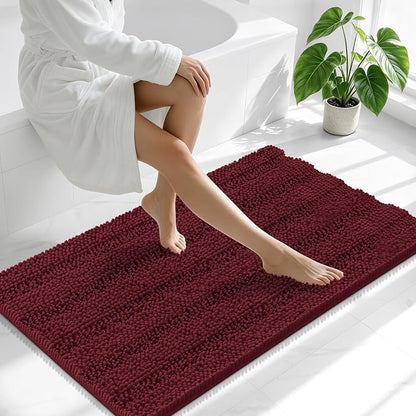 Smiry Chenille Bathroom Runner Rugs 44x24, Soft Bath Mat, Andorra Red-Brown | Quick‑Dry & Machine Washable, Non‑Slip Bath Carpet, Thick Striped Bath Rugs for Tub & Shower, Modern Home Decor Accessories