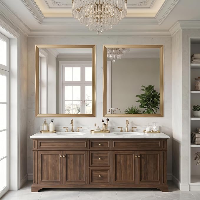 DESBING 30"x36" Gold Bathroom Mirrors for Over Sink | Tempered Glass, Metal Frame, Rectangle Vanity Wall Mirror for Bathroom, Living Room, Bedroom, Horizontally or Vertically