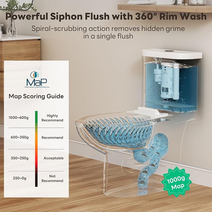 Sonderzone Elongated One Piece Toilet for Bathroom, Modern 17.3" ADA Comfort Height Design, Soft Closing Seat, High Efficiency Dual Flush (1.1/1.6 GPF), 12" Rough-In, MAP 1000g, White Toilet Bowl
