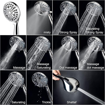 Shower Head with Handheld,High Pressure 10 Spray Modes Showerhead,Chrome | 4.7”Detachable Showerhead Set with 5ft Hose, Adjustable Bracket and Built-in Power Wash to Clean Tub, Tile & Pets - Chrome