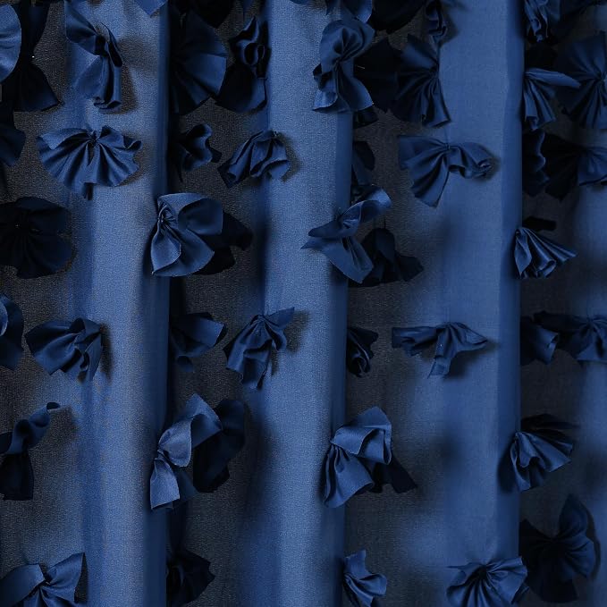 Lush Decor Riley Shower Curtain, 72" W x 72" L, Navy - Bathroom Curtain - Coquette Decor - Bow Shower Curtains - Cottage Core - Fabric Shower Curtains