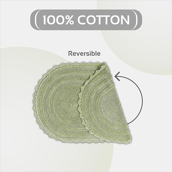 Better Trends 2 Piece Lilly Crochet Oval Rug (20x20 | 20x32 Oval) Bath Mat Toilet Rugs U Shaped 100% Cotton Soft Reversible Water Absorbent Washable for Bathroom Decor Contour Sage