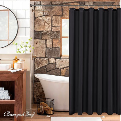 Fabric Shower Curtain Liner 96x72 Inch-Black Extra Wide Shower Liners | Hotel Quality Water Resistant Shower Liners for Bathroom-Machine Washable Cloth Polyester Bath Curtain-Apartment Bathtub