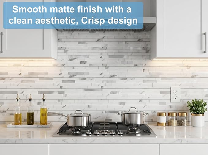 Yipscazo 2026 New Upgrade Peel and Stick Stone Metal Tile Backsplash, Stick on Tiles for Backsplash Kitchen, Bathroom (20 Sheets, Marble White Metal)