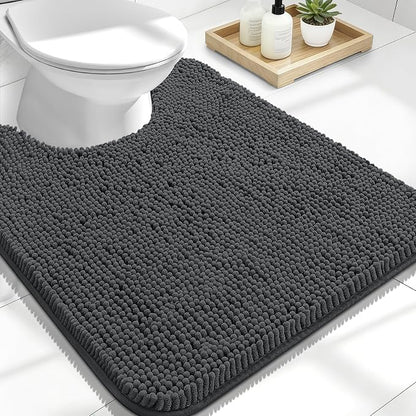 OLANLY Toilet Rugs U-Shaped 24x20, Soft Absorbent Chenille Contour Rugs | Dark Grey, Quick-Drying Rubber Backing, Machine Washable Non-Slip Shaggy Bathroom Mat for Toilet, Home Decor Accessories