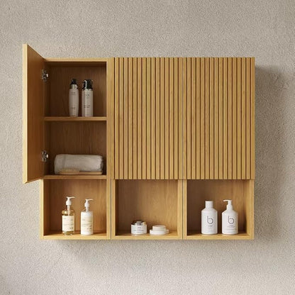 KEIKI Bathroom Wall Cabinet with Soft-Close Doors & Open Shelf, Golden Oak | Premium Wood Medicine Cabinet, Floating Storage Cabinet for Bathroom Kitchen Laundry Room