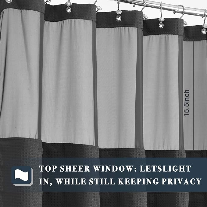 N&Y HOME Waffle Weave Shower Curtain with Snap Liner 71x72, Graphite Gray | 12 Metal Hooks Included, Snap on Fabric Liner, Mesh Window, Washable, Hotel Style Shower Curtain Set for Bathroom