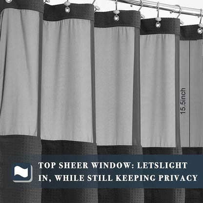 N&Y HOME Waffle Weave Shower Curtain with Snap Liner 71x72, Graphite Gray | 12 Metal Hooks Included, Snap on Fabric Liner, Mesh Window, Washable, Hotel Style Shower Curtain Set for Bathroom