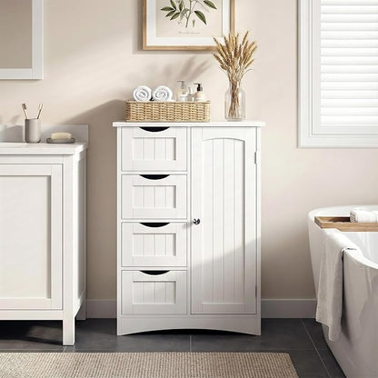 SUPER DEAL Bathroom Storage Cabinet with 4 Drawers and 1 Cupboard, Entryway Home Decor Furniture Towels Storage Organizer Unit, White