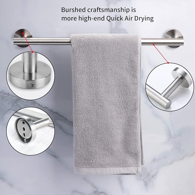 Cilee 10 Piece Brushed Nickel Bathroom Accessories Set, 16 inch Brushed Nickel Bathroon Hardware Set Towel Bar Ring Toilet Paper Holder Robe Towel Hook SUS304 Stainless Steel | Brushed Nickel Bathroon Hardware Set Towel Bar Ring Toilet Paper Holder Rob...