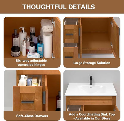 36" Shaker Bathroom Vanity Sink Base with Drawers (Ready-to-Assemble) (Maple Shaker Vanity Base)