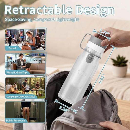 Portable Bidet for Travel with 260ML Bottle, Rechargeable Electric Bidet Bottle for Women Men Baby Cleaning, Waterproof High Pressure Sprayer for Personal Hygiene (White & Gray)